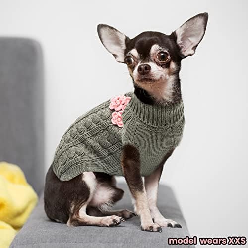 Suéter de cachorro pequeno aluzaemo - flor fofa inverno outono quente roupas de cachorro pequenas - clima frio turtleneck malhas