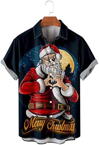 Zdfer Christmas Mens Button Down Short Slave Camisetas, Funny Xmas Print Bowling Shirt Casual Party Designer Shirt