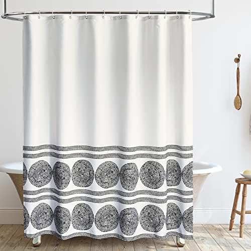 Curta de chuveiro branco preto Tamgho Conjunto para banheiro - estilo de chuveiro boho estilo da fazenda para banheiro - tecido macio