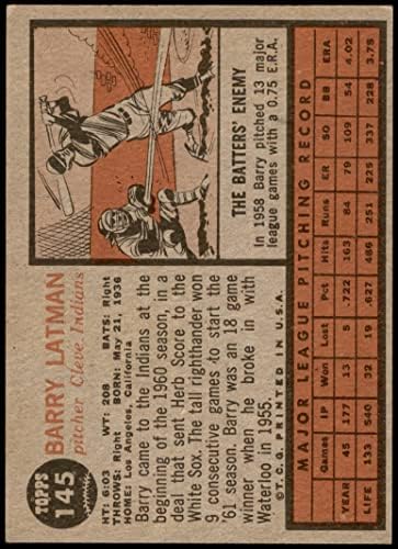 1962 Topps 145 NRM Barry Latman Cleveland Indians Dean's Cards 5 - Ex índios