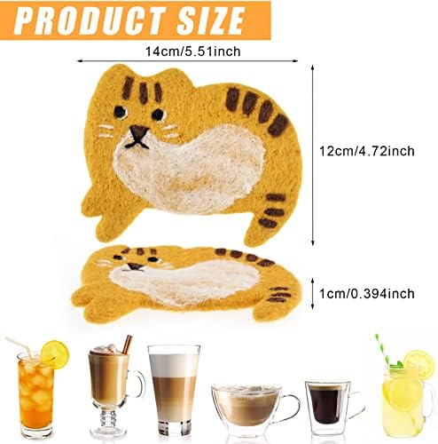 4 PCS Coasters de gatos de lã Felta montanha -russa para bebidas fofas de gatinho resistente a calor montanha -russa engraçada