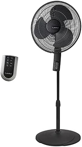 Lasko S16612 Oscilando 16 ″ Fan Stand Pedestal Stand com timer, termostato e remoto para interno, quarto, sala de estar, 16 polegadas,