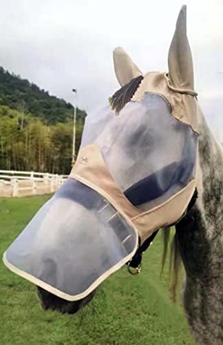 Ainiudflen Dflen Horse Fly Máscara Tampa longa Nariz e orelhas com proteção UV e máscara de malha anti-fly FOB Light