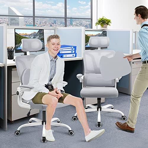 Soontrans Cadeira de escritório ergonômico com travesseiro de suporte lombar, cadeira de escritório com malha com braços e apoio