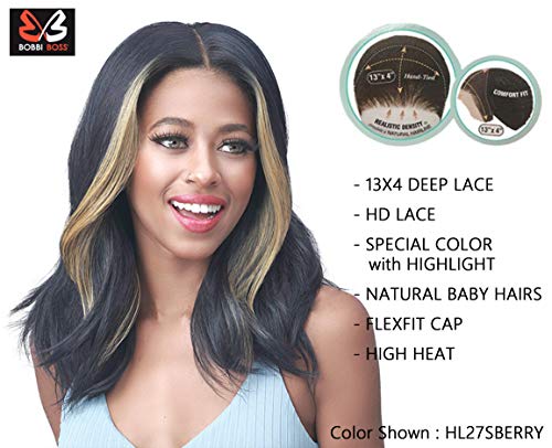 Bobbi Boss 13x4 HD Lace Front Bob Wigs Curly - MLF233 Avri, Wig Wig Wig Wig Syntético Sintético com cabelos para bebês, cores especiais diárias, perucas de alto calor resistente ao calor