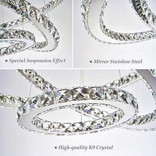 Lustres de cristal modernos tefiohen 3 anéis ajustáveis ​​aço inoxidável de aço inoxidável redondo luz pendente para sala