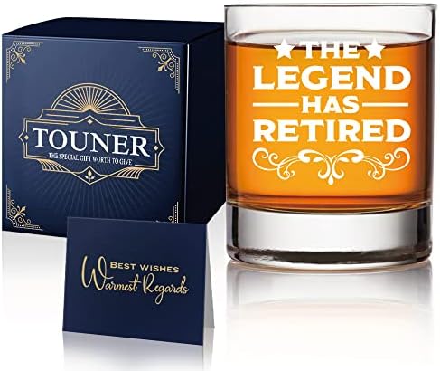 Touner The Legend tem vidro de uísque aposentado com caixa de presente, Presentes de aposentadoria de edição limitada para homens Mulheres Dadrista Boss colegas de trabalho, 2022 presentes de aposentadoria para homens