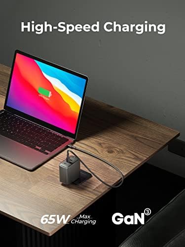 Amegat 65W Charger C USB, Omina II 3 portas GaN III Carregador de parede dobrável rápido para laptops, tablets, smartphones,