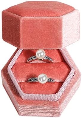 Giligege Lindo caixa de anel de anel de jóias antigas Caixa de anel de veludo de veludo Caixa de anel duplo de anel premium Premium Double Ring Suport para noivado de noivado de casamento Photoshoots de colar de colar Case