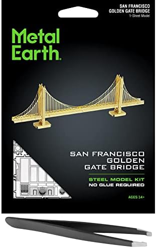 Metal Earth Golden Gate Bridge Gold Gold Versão 3D Modelo de metal pacote com pinças fascinações