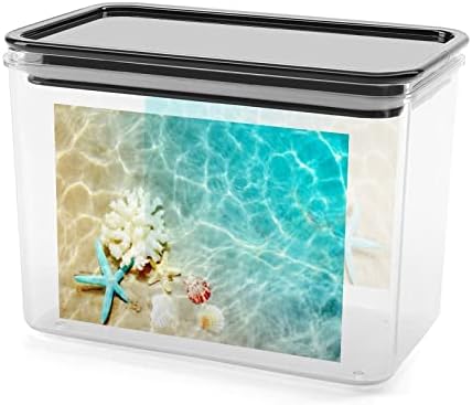 Coral de estrela do mar e conchas do mar em recipientes de armazenamento de praia Caixa plástica transparente com tampas de caixas reutilizáveis ​​para lanches de cereais de cozinha Dry Food Jelly Beans