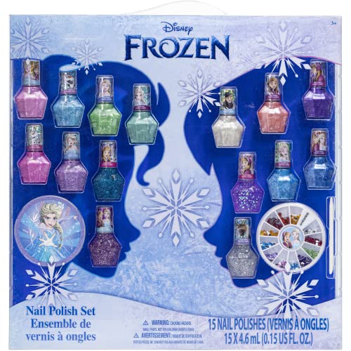 Townley Girl Disney Frozen não-tóxico Pedis de esmalte com cores brilhantes e opacas com gemas de unhas para meninas crianças