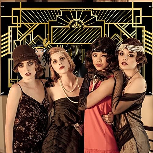 1920 Backdrop Black and Gold Photography Beddrop Roaring 20s Birthday Backgrody Photo Booth Prop for Wedding Art Vintage Dance, 6,1 x 3,6 pés