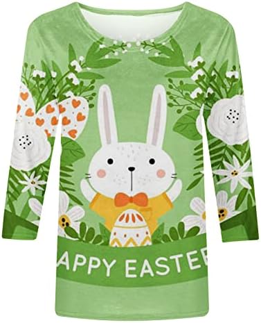 Camisas de Páscoa feminina Bunny fofinha estampa 3/4 de manga Tops Easter ovos de páscoa Crew tee camiseta de verão camiseta de blusa casual
