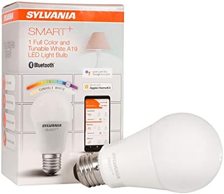 Sylvania Smart Bluetooth A19 Full Color and Tinable White Bulb, 60W, Dimmable, para Alexa/Apple HomeKit/Google Assistant - 1 pacote