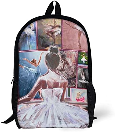 Backpack de balé de 17 polegadas Ballerina Bolsas de viagem impressas Backpack de laptop durável resistente à água para meninas