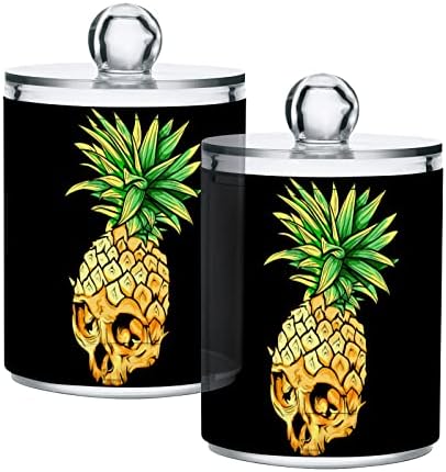 Skull Pineapple 2 Pack Cotton Swab Ball Holder Dispensador Recipientes de banheiro de plástico com tampas Organizador de armazenamento
