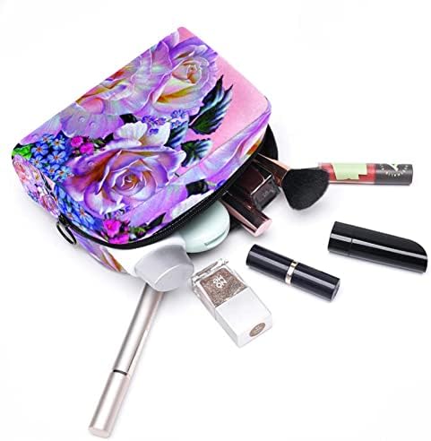 Bolsa de maquiagem tbouobt bolsa de bolsa cosmética bolsa bolsa com zíper, pintura a óleo rosa roxa floral floral