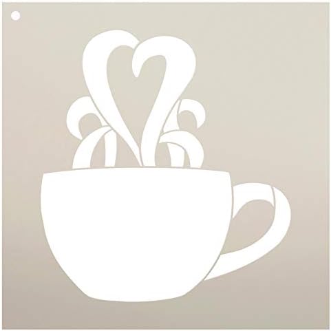 Xícara de café com estêncil de coração a vapor por studior12 | Modelo Mylar reutilizável | Use para pintar sinais de madeira - paletes - travesseiros - DIY Cafe & Coffee Lover Decor - Selecionar tamanho
