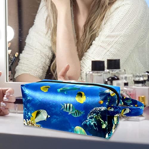 Bolsa de maquiagem de viagem sacos de maquiagem de bolsa de higieness à prova d'água para mulheres e meninas, o oceano de coral