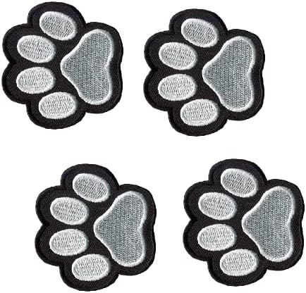 Conjunto Xomise de 4 pcs. Black & White Cat Paw Dog Paw Patches bordados costuram ferro em jaquetas, camisas, jeans, chapéus,