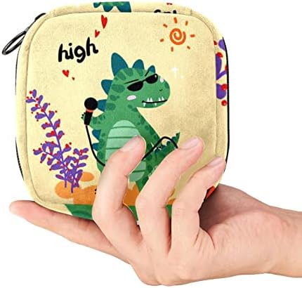Bolsa de armazenamento de guardanapo sanitário de oryuekan, bolsas de zíper menstrual reutilizável portátil, bolsa de armazenamento de tampões para mulheres meninas, desenhoivo de dinossauro canto de animal engraçado