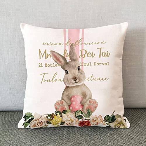 Páscoa de capa do coelho de desenho animado Tampa de travesseiro vintage Casa romântica da Páscoa Casa da primavera