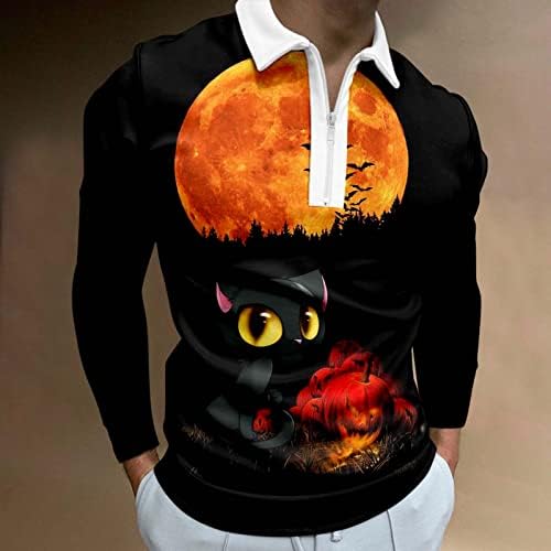 Xxbr halloween camisetas de golfe, colarinho virado de halloween engraçado pumpkin fantasma de manga longa camisa polo casual