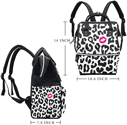 Mochila de viagem Guerotkr, mochila de bolsa de fraldas, mochila de fraldas, leopardo Mark Red Lips Pattern