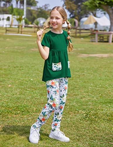 Arshiner Toddler Girls Roupfits Floral Hi-Lo Tops+Calças Conjuntos de calças de manga curta 2pcs