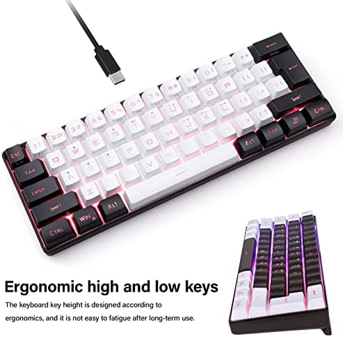 Teclado de jogo com fio de 60%, RGB BackLit Ultra Compact Mini Keyboard, teclado de 61 teclado compacto à prova d'água para jogadores de PC/Mac, datilógrafos, viagens, viagens fáceis…