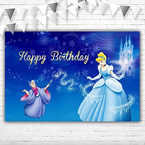 Youn Cinderella Feliz Aniversário Caso -Caso para Girl 5x3 Baby Blue e Silver Castle Inverno Princesa Fundo para a festa de um