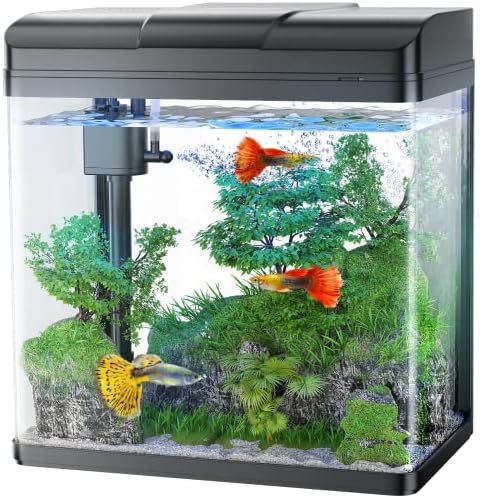 Pondon Fish Tank, aquário de vidro de 1,7 galão com bomba de ar e luz LED e filtro, pequeno tanque de peixes para o kit de partida de peixe betta