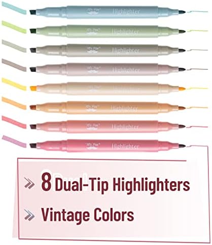 Sr. Highlighters de ponta dupla, cores vintage, 8 pacote, ponta fina e cinzel, cores marcadoras variadas, canetas marcadoras,