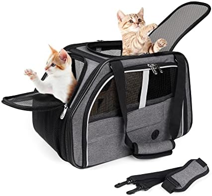 YUDODO Pet Cat Carrier Airline Approved Cat Dog Travel Carrier Soft-Sided Foldable Soft Small Cat Carrier Bag Portable Safe Puppy