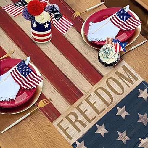 Seliem 4 de julho Freedom Stars Stripes Patriótico Retro Runner, America Independence Day Day Vintage Kitchen Table