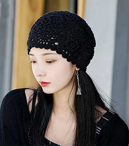 Chapéus de crochê para mulheres gorro de verão 3 peças chapéus de algodão para mulheres chull skull tap primavera-inverno-queda-chapinha