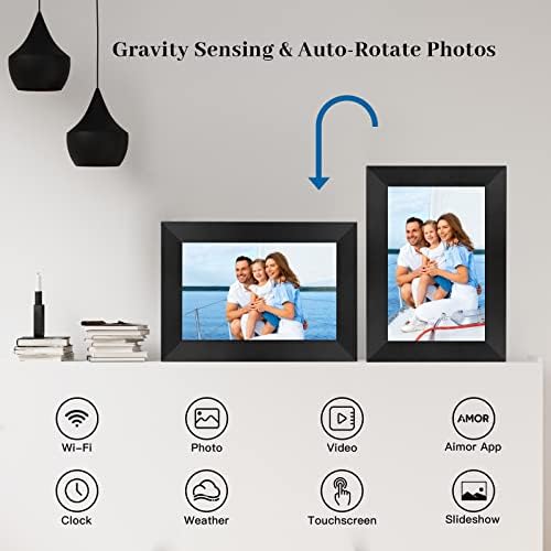 Quadro de imagem digital 8 polegadas Wi-Fi Digital Photo Frame IPS HD Touch Screen Smart Cloud Photo Frame com armazenamento de 8 GB, Rotate automático e fácil configuração para compartilhar fotos ou vídeos remotamente via Aimor App