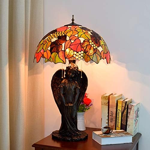 Lâmpada de mesa antiga Tiffany Tiffany Folhas lindas lâmpadas de lâmpada de mesa de vidro Porta de lâmpada de anjo para