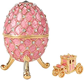 Qifu vintage rosa faberge ovo estilos de bugigangas esmaltadas com dobradiças com mini carruagem real