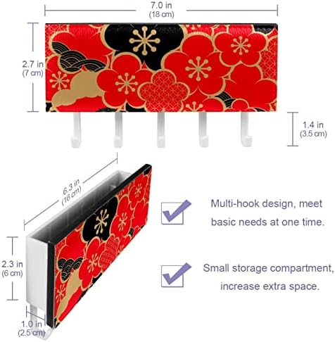 Laiyuhua colorido ganchos com 5 ganchos e 1 compartimento para armazenamento, perfeito para sua entrada, cozinha, quarto Japão floral floral