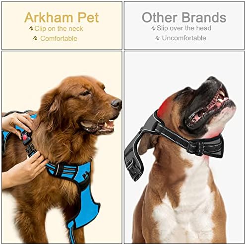 Arkham Pet No Pull Dog Arnness, arnês de cães macios à prova de escape com 2 clipes de metal, arnês de colete de cachorro refletivo ajustável com fácil alça de controle para cães grandes
