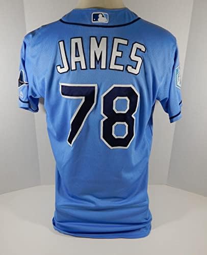 2019 Tampa Bay Rays Mac James #78 Game usou Blue Jersey Spring Training P 56 - Jogo usado MLB Jerseys