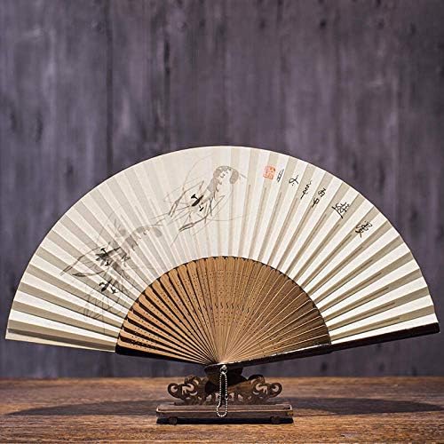 Ventilador dobrável do lyzgf, ventilador dobrável de mão chinesa de peixe vintage ventilador de seda portátil com molduras de bambu
