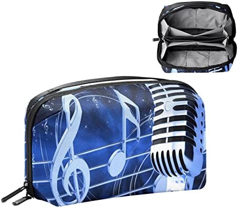 Bolsa de maquiagem de viagem sacos de maquiagem de bolsa de higieness à prova d'água para mulheres e meninas, música azul notas musicais
