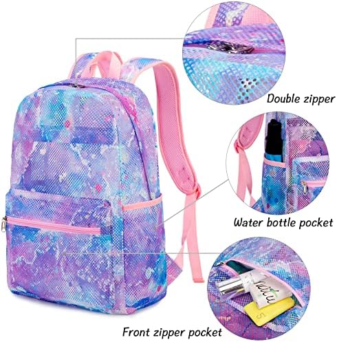 Camtop Mesh Backpack for Kids Girls Semi-Transparente See através do Sturdy School Bookbag Casual Daypack for Beach Swim Work Gym