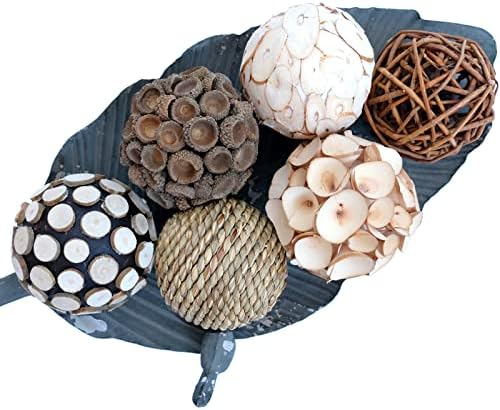 Idyllic 6 Balls Central Pieces Vaso e preenchimento de tigela Bolas naturais decorativas para decoração de casa, fazenda e arranjos de decoração de mesa rústica, galhos de bola de galhos de madeira