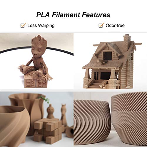 Filamento da impressora 3D de madeira de madeira de madeira de 1,75 mm com filamento de limpeza, bobo de 1 kg, precisão dimensional +/- 0,03 mm, PLA de madeira escura