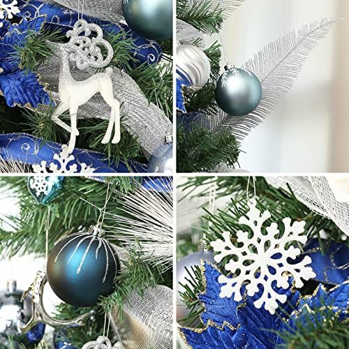 Wbhome 6 pés decorados em árvore de Natal artificial com ornamentos e luzes, decorações de Natal de prata azul, incluindo uma árvore cheia de 6 pés, enfeites, 300 luzes LED