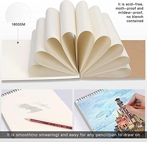 SONGAA Top Spiral Bound A4 Sketch Book 2 pacote 11.8 x8.3, Sketch Pad reciclado 160gsm Cartuction Paper Desenho Livro de Desenho para Crianças, Artista, Painter e Criador, 60 folhas de 120 páginas no total